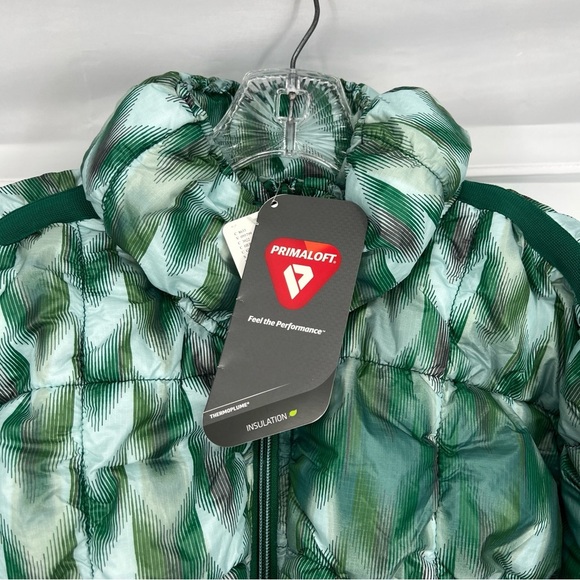 Free People Green Scrunchy Glossy Printed Pippa Packable Puffer Coat Small NWT - Picture 4 of 10